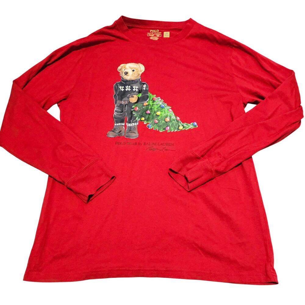 Polo Ralph Lauren Red BEAR XMAS TREE Shirt XL Signature Holiday Crew